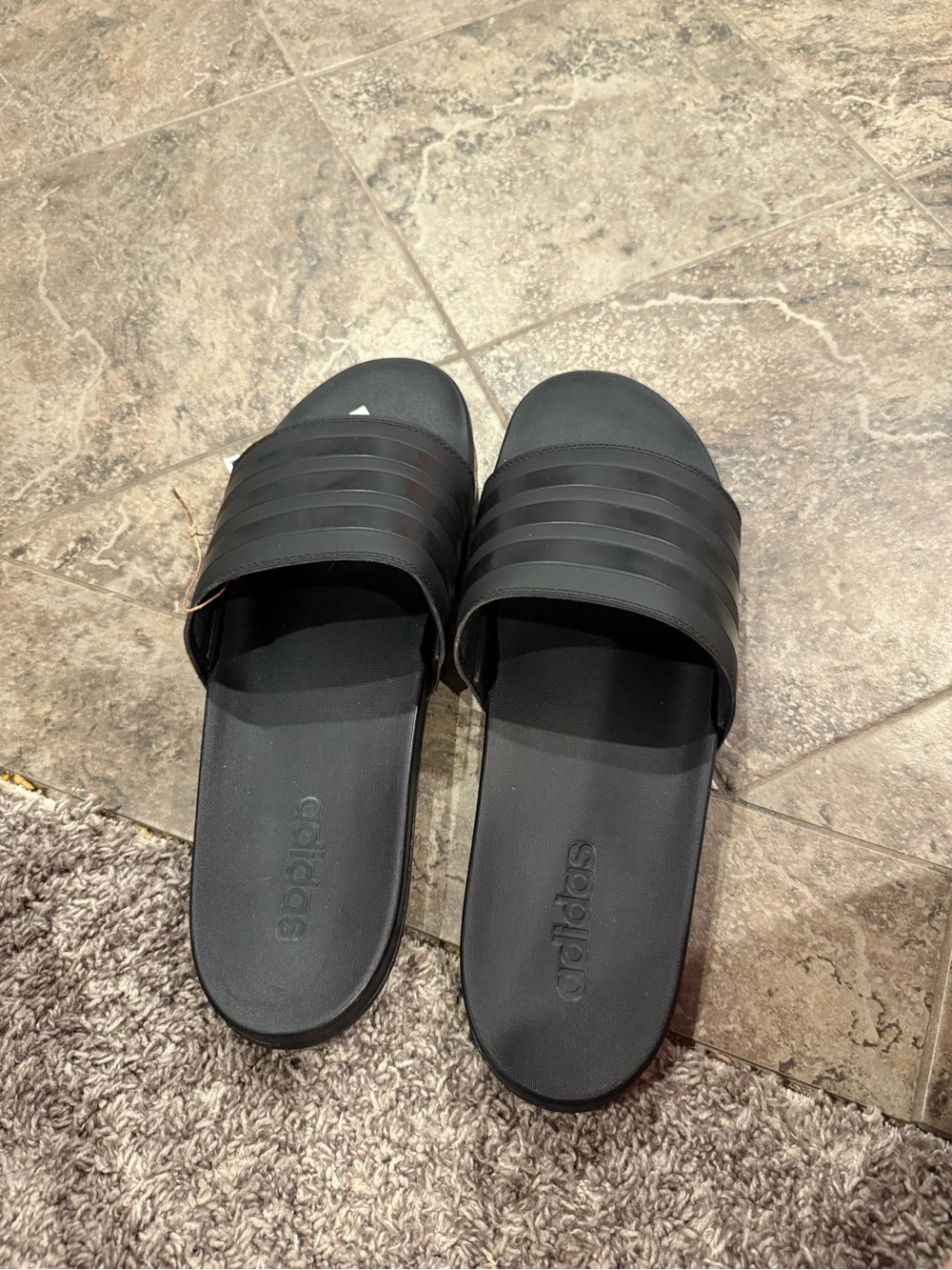 adidas Black Men's Slide Sandals with Three-Stripe Strap